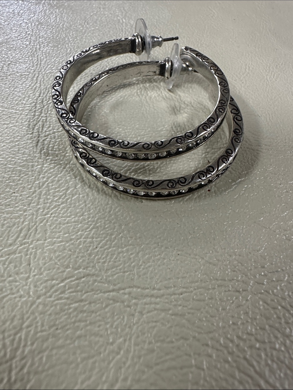 Brighton 2” Silver Crystal-Accented Hoop Earrings - Women Jewelry - Picture 2 of 4